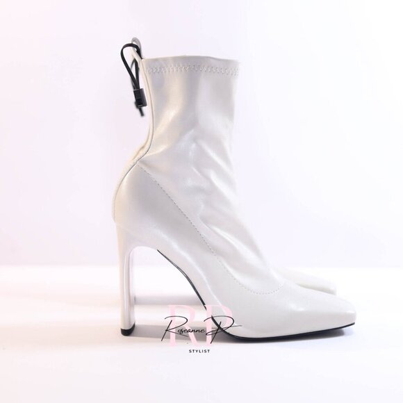 ZARA WHITE SOCK BOOT HEEL FAUX LEATHER SZ 36 NWT - Picture 2 of 8